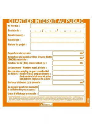 Remise Panneaux permis de construire Mondelin 80x80cm
