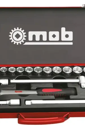 Vente Directe Coffret métallique 1/2" 25 pièces 6 pans cliquet rond - MOB