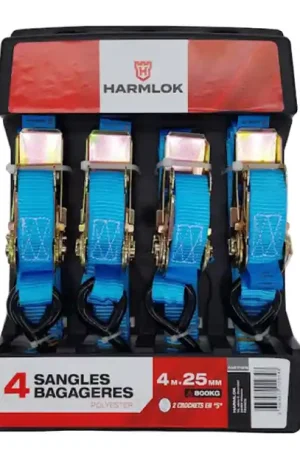 SET 4 SANGLES BAGAGERES HARMLOK 25MM X 4M Prix Promo