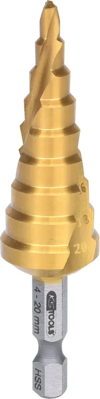 KS TOOLS 1/4' Forets étagés HSS-TiN sur porte-embouts,Ø 4-20mm, 9 etages ( 330.2385 ) Livraison Express