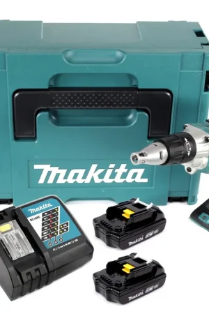 Makita DFS 250 RYJ Visseuse plaque de plâtre sans fil Brushless 18V + 2x Batteries 1,5 Ah + Chargeur + Coffret Makpac Remise