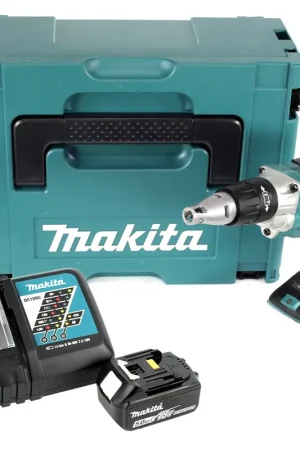 Makita DFS 250 RT1J Tournevis à cloison sèche 18 V Brushless + 1x Batterie 5,0 Ah + Chargeur + Coffret Makpac Petit Prix