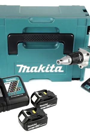 Bon Marché Makita DFS 250 RTJ Visseuse à cloison sèche sans fil 18 V Brushless + 2x Batteries 5,0 Ah + Chargeur + Coffret de transport Makpac