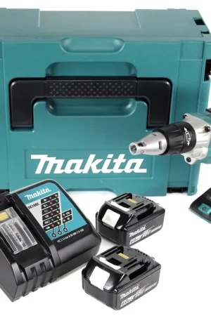 Makita DFS 250 RGJ Visseuse à cloison sèche sans fil 18 V Brushless + 2x Batteries rechargeables 6,0 Ah + Chargeur + Coffret Makpac Offre Du Jour