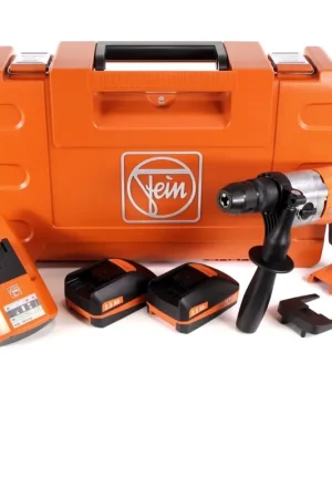 FEIN ABOP 13-2 Brushless 18 V Li-Ion Perceuse sans fil avec Mandrin métallique en Coffret + 2x Batteries 2,5 Ah + Chargeur ALG 50 + 6 pièces Jeu de forets hélicoïdaux HSS Cobalt 5% 2-8 mm Petit Prix
