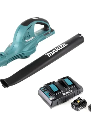 Makita DUB 361 PT Souffleur sans fil 2x 18 V / 36 V + 2x Batteries Makita BL 1850 B 5 Ah / 5000 mAh + Chargeur double Makita DC 18 RD Promotion Saisonnière