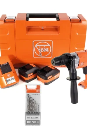 Dernière Chance FEIN ABOP 6 Select Brushless 18 V Li-Ion Perceuse sans fil jusqu’à 6 mm avec Coffret de transport + 2x Batteries 5,0 Ah + 1x Chargeur + 6x Forets hélicoïdaux FEIN HSS Cobalt 5% 2-8 mm