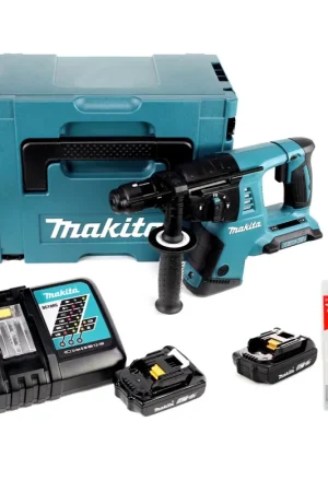 Achetez Aujourd'hui Marteau perforateur sur batterie Makita DHR 264 RAJ 36 V (2 x 18 V) 3,0 J SDS Plus + 2 batteries 2,0 Ah + chargeur + jeu de forets 5 pièces + Makpac