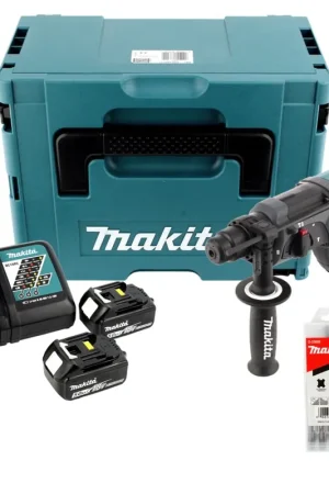 Makita DHR 202 RTJ 18 V Li-ion Perforateur-Burineur sans fil SDS-Plus avec Boîtier Makpac + 2x Batteries BL 1850 5,0 Ah + Chargeur rapide DC 18 RC + 1x 5 Burins large SDS-Plus Achetez Aujourd'hui
