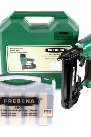 Prebena 2P-J50SDS Cloueur pneumatique 5-7 bar avec Coffret de transport + Agrafes Prebena J-BOX 8.000 Offre Spéciale