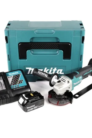 Makita DGA 458 RM1J 18 V Li-Ion Meuleuse sans fil 115 mm Brushless dans un Coffret Makpac + 1x Batterie BL 1840 B 4,0 Ah + Chargeur rapide DC 18 RC Acheter Direct