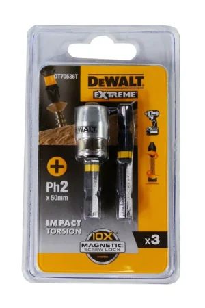 DeWalt DT 70536 T Set de 2 Embouts de tournevis Ph2 50mm + 1 x Anneau magnétique Retour Gratuit