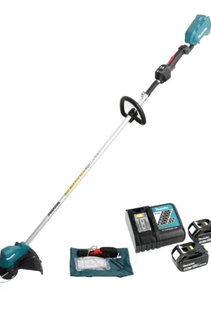 Promotion Makita DUR 187 LRM2 Coupe-herbe sans fil 18V 250/300mm brushless + 2x Batteries 4.0Ah + Chargeur