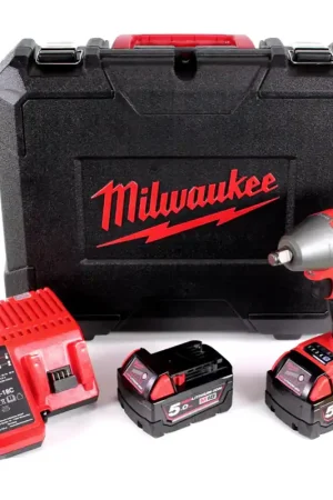 Milwaukee M18 ONEIWF12 502C Boulonneuse ONE-KEY™ sans fil 18 V Li-Ion + Boîte à outils + 2x Batteries M18 B5 5.0 Ah + Chargeur M12-M18C Populaire