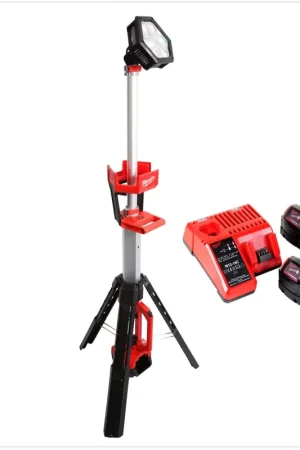 Nouvel Arrivage Projecteur de chantier Milwaukee M18 SAL 402C avec batterie 18V + 2x batteries 4,0Ah + chargeur