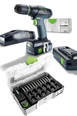 Festool T 18+3 Li im T-LOC Perceuse-visseuse sans fil + 2 x Batteries 3,1 Ah Akkus + 1 x Chargeur ( 575596 ) + Centrotec Set embouts de vissage dans Mini Coffret ( 203817 ) Prix Réduit