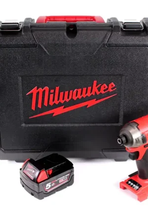 Jusqu'à Épuisement Des Stocks Milwaukee M18 FQID 501 18 V 1/4' Brushless Li-Ion Visseuse à percussion sans fil SURGE dans coffret à outils + 1x Batterie M18 B4 5,0 Ah - sans Chargeur