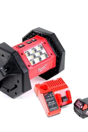 Vente Flash Milwaukee M18 AL-501C Projecteur de chantier LED sans fil 1100 lumens + 1x Batterie 5,0Ah + Chargeur