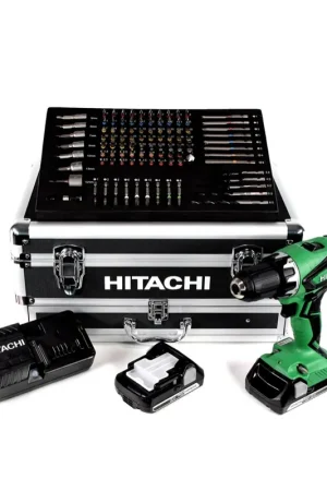 Prix Cassé Hitachi KC 18 DJLF Perceuse-visseuse sans fil 18V + 2x Batteries 2,5 Ah + Chargeur + kit de vissage et perçage 100 pcs + Coffret en Aluminium