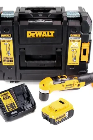 DeWalt DCD 740 P1 18 V Li-Ion Perceuse d'angle sans fil + Malette de transport TSTAK II + 1 x Batterie 5,0 Ah + Chargeur Réduction