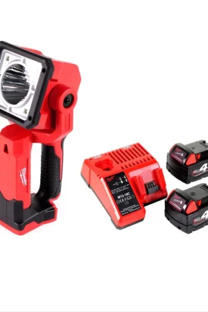 Projecteur portatif à batterie Milwaukee M18 SLED-402C avec 1250 lumens + 2 batteries 4,0 Ah + chargeur universel Commander Maintenant