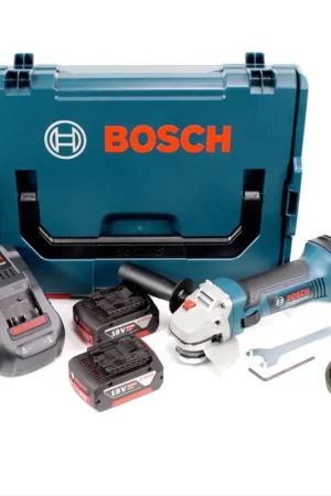 Bon Marché Meuleuse d'angle sur batterie Bosch GWS 18 V-Li Professional 115 mm en L-Boxx avec insert + chargeur GAL 1880 + 2 x batterie GBA 6Ah + écrou rapide SDS clic M14