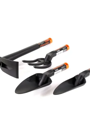 Fiskars Solid™ Set de jardin avec Déplantoir, Transplantoir, Fourche à fleurs, Serfouette Prix Réduit