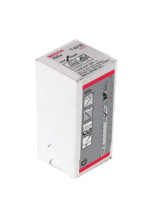 Bosch T 101 B Lames de scie sauteuse Clean for Wood pour découpe dans le bois jusqu'à 30mm - 100 Pièces, Denture à corps effilé-conique, pour scies sauteuses avec systèmes de fixation en T. Livraison Express