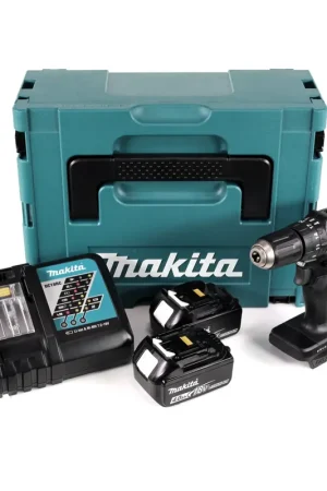 Prix Réduit Makita DHP 483 RMJ B Perceuse visseuse à percussion sans fil 18 V noir Brushless en Coffret MAKPAC + 2x Batteries 4,0 Ah + Chargeur rapide