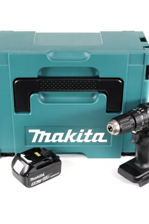 Achetez Aujourd'hui Makita DHP 483 T1J B Perceuse visseuse à percussion sans fil 18 V noir Brushless en Coffret MAKPAC + 1x Batterie 5,0 Ah - sans Chargeur