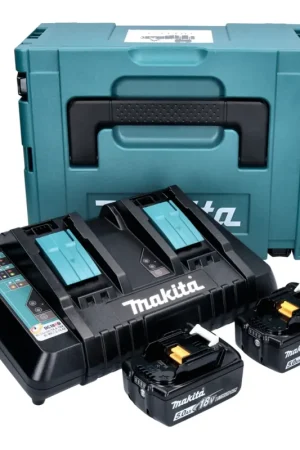 Makita Power Source Kit 18V Li : 2x Batteries BL1850B 5.0Ah + Chargeur double DC18RD + Coffret Makpac ( 197629-2 ) Offre Exclusive