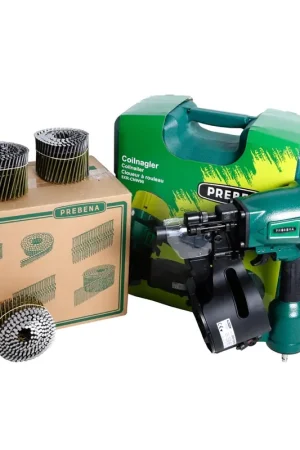 Prebena 8XR-CNW90 Cloueuse pneumatique à rouleau avec mallette de transport + Prebena CNW31/90BKRI Lot de 3600 clous à ongles Prix Bas