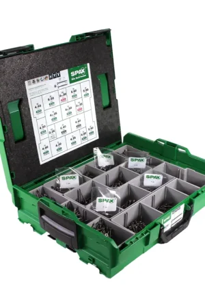 Authentique SPAX® coffret de montage L-Boxx set de vis avec 17 dimensions - Tête fraisée - T-STAR plus - 4CUT - Acier inoxydable A2 1070 pcs. (5000009165019)