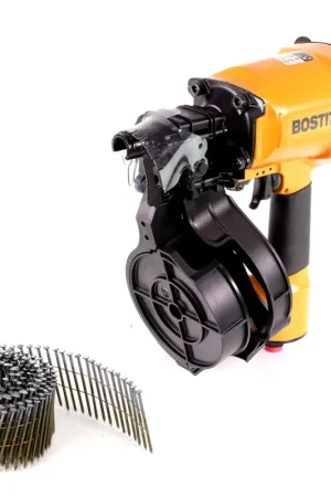 Bostitch N70CB-1-E Cloueur à rouleaux pneumatique pour clous à bobines de 70 mm + 9000 Pointes Annelées en rouleaux Bostitch de diamètre 2,50 et de longueur 64 mm chacun ( F250R64Q ) Remise