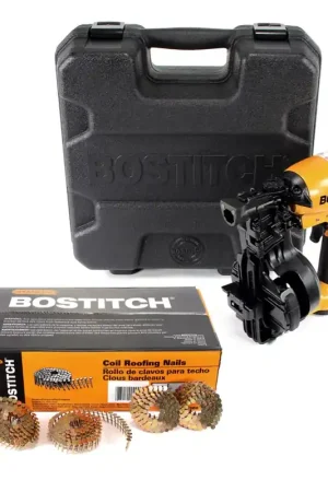 Offre Spéciale Bostitch RN46K-1-E CT Cloueur à rouleau pneumatique 45mm avec Coffret de transport + 7200 Clous CR19GAL rouleaux galvanisés spécial bardeau 3.05 x 19 mm GAL8 7.2M 3/4"