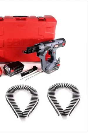 Promotion SENCO DS 5550 18V DuraSpin Visseuse sans fil pour bande ou rouleau ( 7W2001N ) + 2x Batteries 3,0 Ah + Chargeur + 1000x Vis à filetage fin 3,9x30