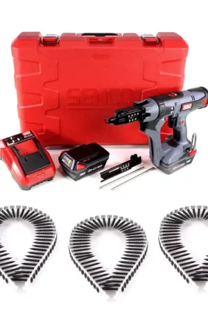 SENCO DS 5550 18V DuraSpin Visseuse sans fil pour bande ou rouleau ( 7W2001N ) + 2x Batteries 3,0 Ah + Chargeur + 1000x Vis à filetage fin 3,9x35 Vente Flash