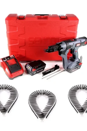 Produit De Marque SENCO DS 5550 18V DuraSpin Visseuse sans fil pour bande ou rouleau ( 7W2001N ) + 2x Batteries 3,0 Ah + Chargeur + 1000x Vis à filetage fin 3,9x35