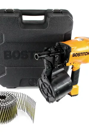 Bon Plan Bostitch N89C-2K-E Cloueur pneumatique à rouleau N89C ST dans Boîtier de transport + 4050 Pcs. Bostitch Pointes annelée 3,10 x 90 mm