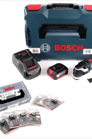 Super Prix Multi-couteau à batterie Bosch GOP 18V-28 StarlockPlus brushless + 2x batterie 6Ah + chargeur + 7 pièces. Kit d'accessoires pour cloisons sèches + L-Boxx