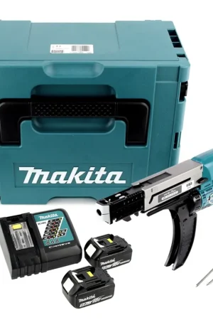 Vente Flash Makita DFR 750 RTJ Visseuse automatique sans fil à Magasin 18V 45-75mm + 2x Batteries 5,0Ah + Chargeur + Coffret Makpac