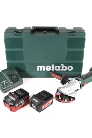 Pas Cher Metabo WF 18 LTX Meuleuse d'angle sans fil 125 mm + 2x Batteries 5,2 Ah + Chargeur + Coffret de transport + Disque à lamelles (601306500)