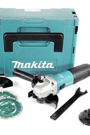 Authentique Makita GA 5040 RKDJ Meuleuse d'angle 125 mm 1100 watts en Makpac avec 2x disques diamantés + hotte d'aspiration