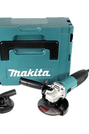 Commander Maintenant Makita GA5030RX1 Meuleuse d'angle 720 Watt 125 mm + Coffret de transport Makpac + Capot d'aspiration + 5x Disques à tronçonner 0,8 mm métal + 1x Disque à ébaucher
