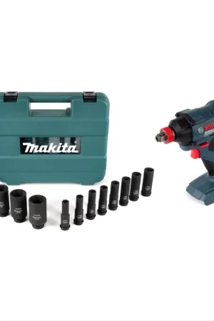 Prix Choc Bosch Visseuse-boulonneuse à chocs sans fil GDX 18 V-180 + Douille hexagonale 1/4 ", carré mâle 1/2" + Jeu de douilles Makita 14 pièces B-52308 - sans Batterie ni Chargeur