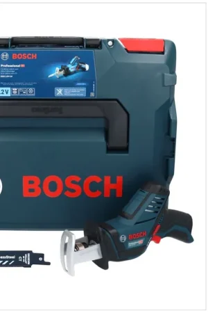 Produit De Marque Bosch GSA 12V-14 Li-Ion Professional Scie sabre sans fil + Coffret de transport L-Boxx + 3x Lames de scie sabre d'endurance Bosch - sans Batterie, sans Chargeur