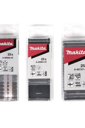 Promotion Lames de scie sauteuse Makita, B-10 pour le bois A-85628-25 - 25 pièces + B-16 pour le bois A-85684-25 - 25 pièces + B-22 pour le métal A-85737-25 - 25 pièces