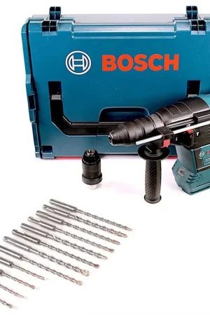 Super Prix Bosch GBH 18 V-26 F Perforateur sans fil Professional SDS-Plus + Coffret L-Boxx + Mandrin automatique interchangeable + 12 Pièces SDS-V Plus jeux de perceuses à percussion Makita - Sans Batterie, sans Charegeur
