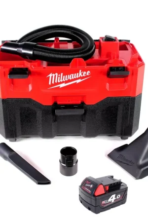 Authentique Milwaukee M18 VC2-401 18 V Aspirateur eau et poussiere sans fil + 1x Batterie Milwaukee M18 B4 18 V / 4,0 Ah / 4000 mAh RED Li-Ion - sans Chargeur