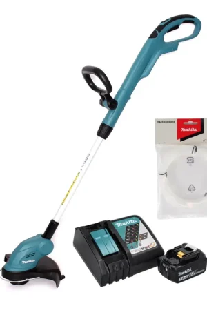 Makita DUR 181 RT 18 V Li-Ion Coupe-herbe sans fil + 1x Batterie BL 1850 5,0 Ah + Chargeur rapide DC 18 RC + Makita DA00000003 File de coupe rond Ø 1,65mm x 15m Bon Marché